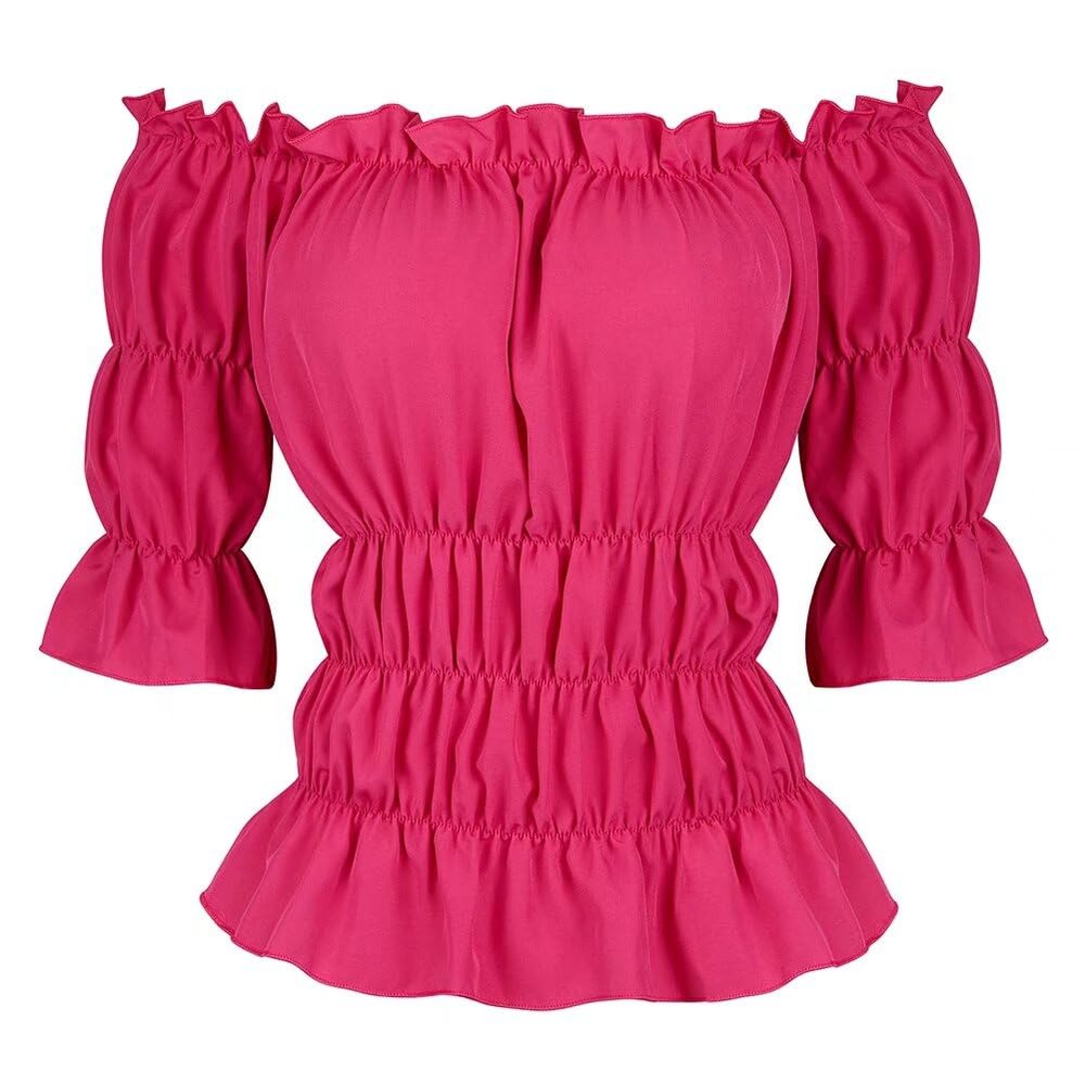 Jutrisujo Womens Renaissance Shirt Medieval Blouses Ruffled Gothic Elegant Formal Victorian Costume Rose 4XL