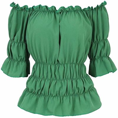 Blouses for Women Off The Shoulder Renaissance Tops Medieval Pirate Shirt Gothic Smocked Boho Short Sleeve Green 3XL