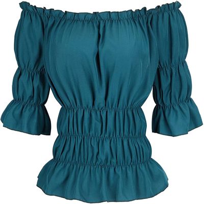 Blouses for Women Shirts Off The Shoulder Short Sleeve Professional Renaissance Plus Size Tops Medieval Pirate Green 6XL