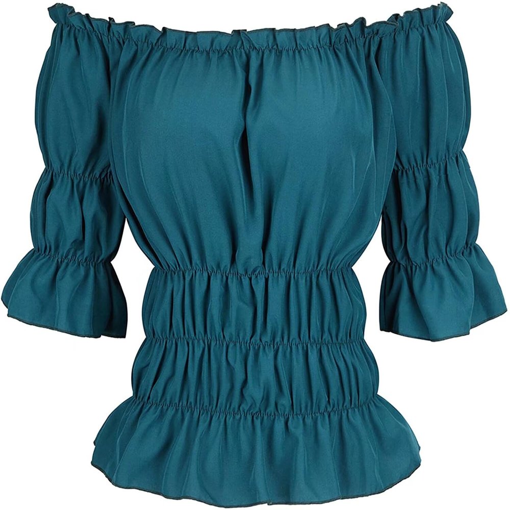 Blouses for Women Shirts Off The Shoulder Short Sleeve Professional Renaissance Plus Size Tops Medieval Pirate Green 6XL