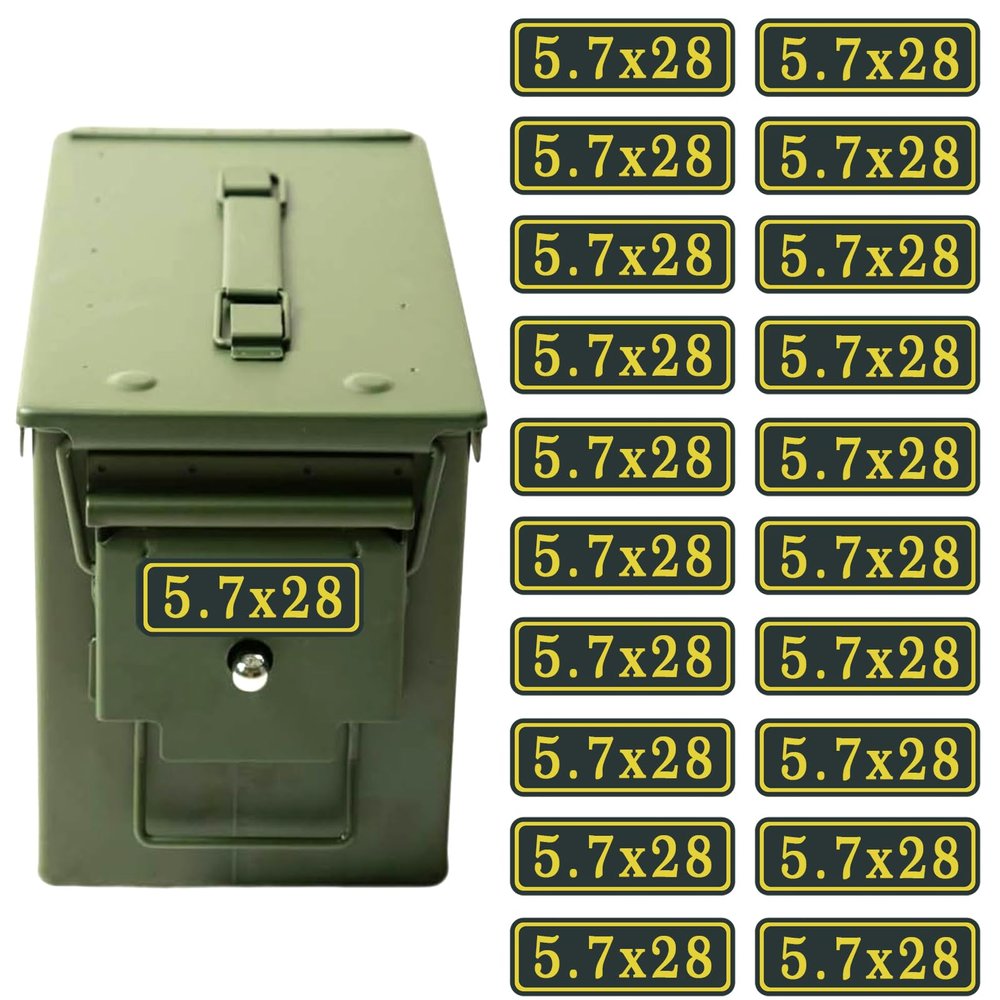 5.7x28 Ammo Can Stickers - Organize and Identify Your Ammunition Collection for Gunsmiths and Armorer -Decal Label 9MM 5.56 7.62 12GA .22 .223 .308 .300 .380 .45 (20 Pack)