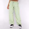 Womens Fashin Cargo Pants Baggy Parachute Wide Leg Pants Drawstring Elastic High Waisted Teen Girls Y2K Hiking Pants Green view 2