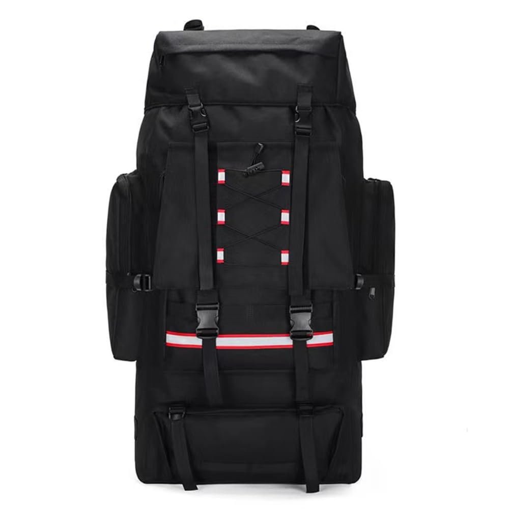 JWW 130L Waterproof Hiking Backpack with Reflective Stripe Outdoor Travel Daypack Lightweight Backpacking Pack for Men Women (Color : Black)