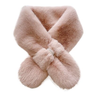 Plush Scarf Teenage Girl Cross Scarf Winter Plush Thickened Soft Artificial Fur Neck Warmer Bowknot Rhinestone Plush Collar (Color : Pink, Size : Talla nica)