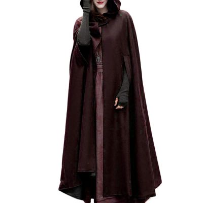Auwer Gothic Hooded Open Front Cardigan for Women Solid Color Long Cape Coat Renaissance Medieval Cloak with Hood