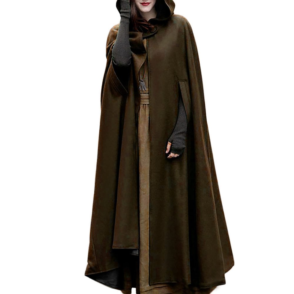 Auwer Women's Gothic Cardigan Hooded Cloak Renaissance Medieval Cape with Hood Vintage Cloak Coat Costumes