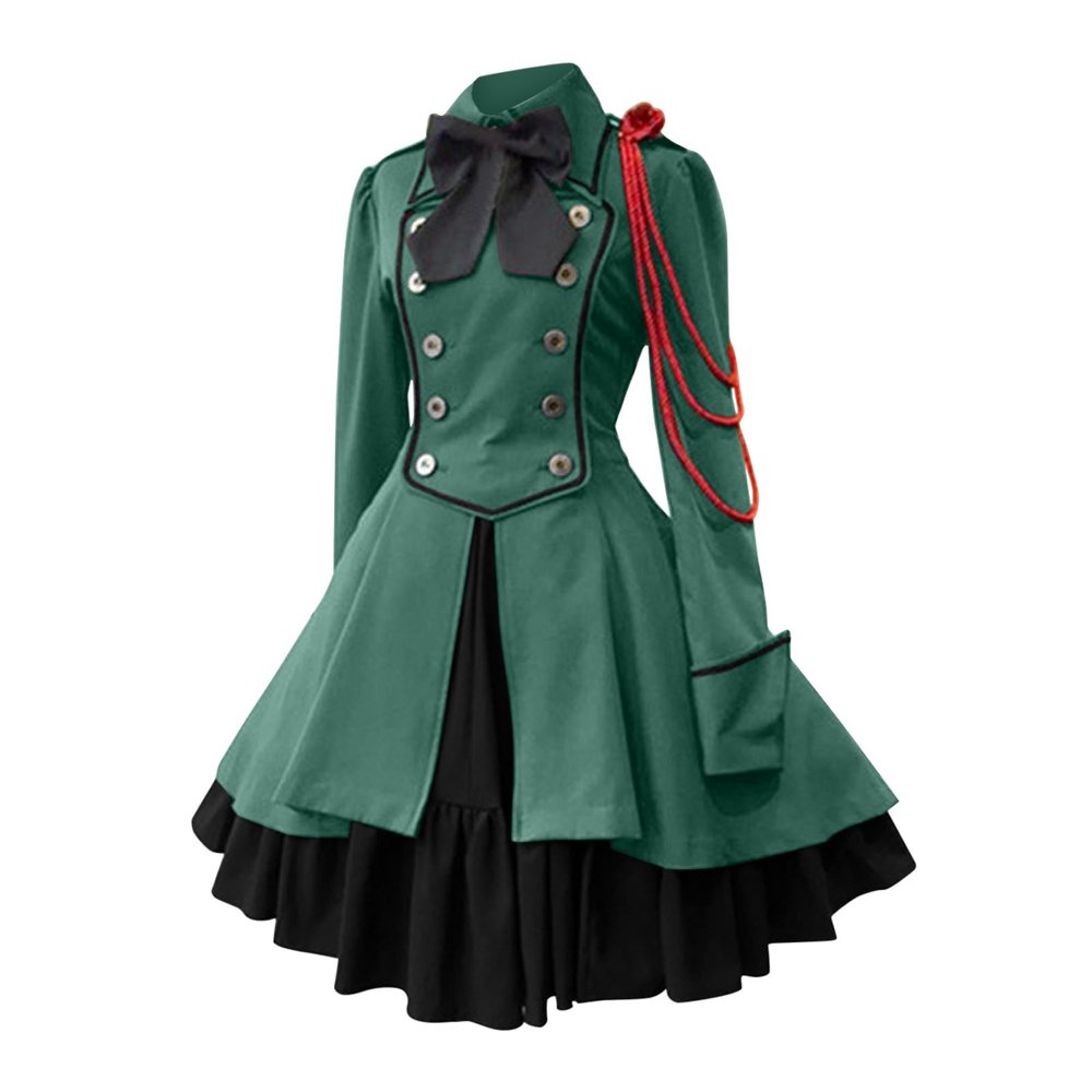 BCDlily Renaissance Gothic Tailcoat Halloween Costumes for Women, Medieval Steampunk Corset Victorian Tailcoat Jacket (T01-7-Green, S)