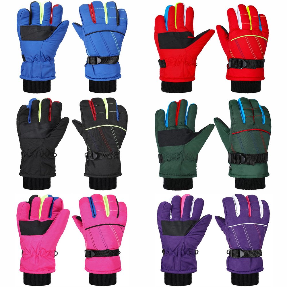 Bencailor 6 Pairs Kids Winter Snow Gloves, 6color, 3-6 Years, Solid