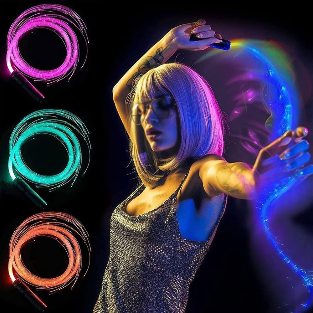 Led Fiber Whip Light, Fiber Optic Whip USB Rechargeable Thre Modes Fiber Whip Space Whip Pixel Whip Flow Toy for Dance