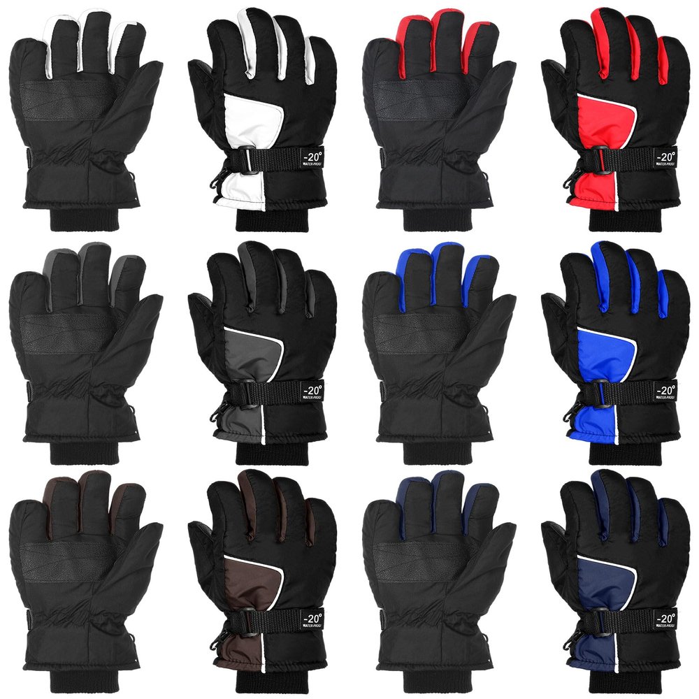 Bencailor 6 Pairs Kids Winter Gloves Waterproof Ski Glove Boy Girl Warm Snow Snowboard Mittens for Cold Unisex(Red White Blue Brown Dark Blue Purple-Blue,6-10 Years,Simple,Solid Color)