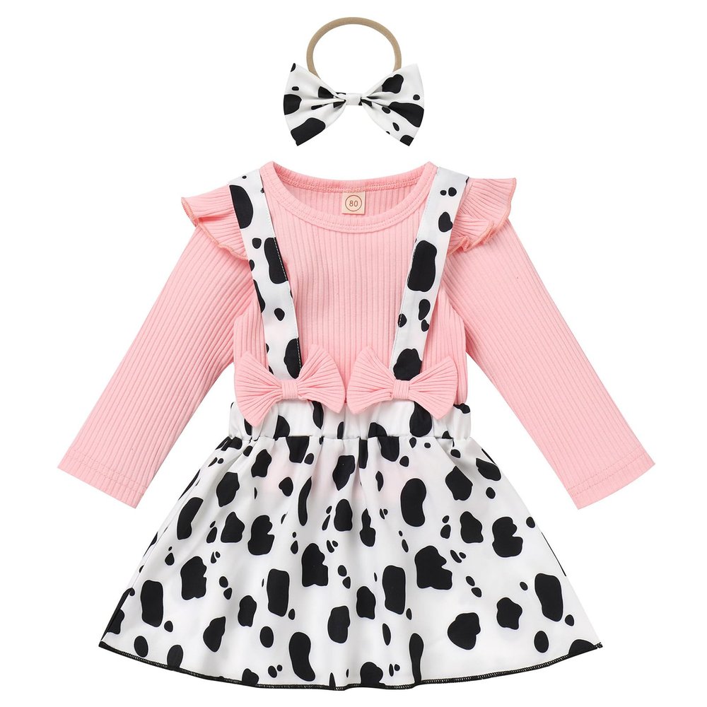Holy Cow Im One Birthday Girl Outfit Pink Long Sleeve Romper Bodysuit Cow Suspender Skirt Outfit 3PCS Cow Outfits for Baby Girl Pink Cow-Long Sleeve 18-24 Months