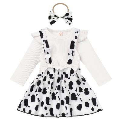 Cow First Birthday Outfit Girl Cow Print Suspender Skirt with Romper Headband Baby Girls Farm Cow Cake Smash Photo Shoot Outfits Holy Cow Im One Birthday Girl Outfit White Cow-Long Sleeve 6-12 Months