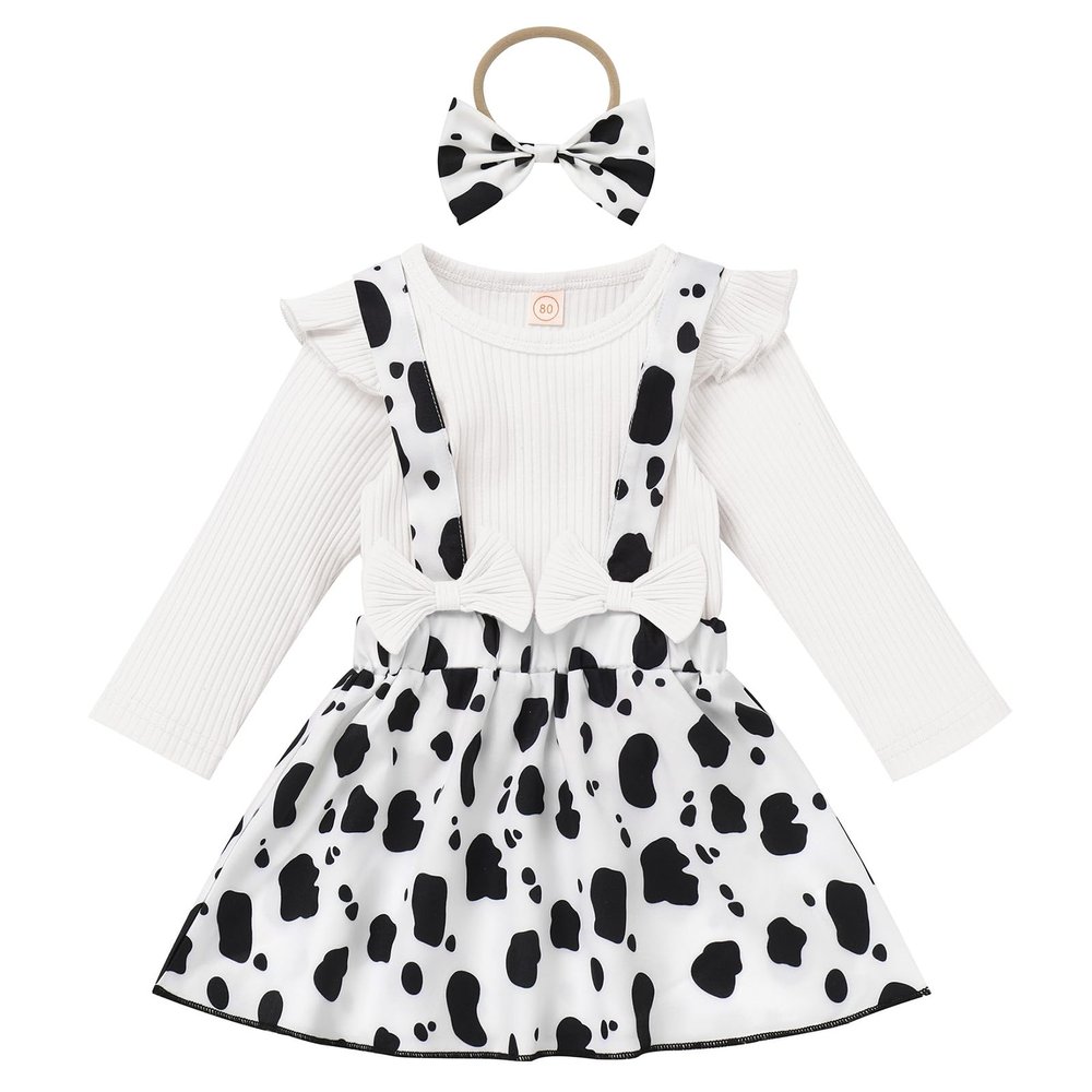 Cow First Birthday Outfit Girl Cow Print Suspender Skirt with Romper Headband Baby Girls Farm Cow Cake Smash Photo Shoot Outfits Holy Cow Im One Birthday Girl Outfit White Cow-Long Sleeve 6-12 Months