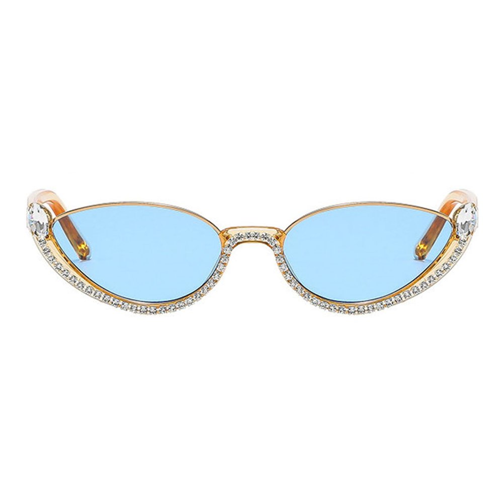 helena Fashion Small frame bling Rhinestone Cat Eye Sunglasses for Women Retro Narrow Cat-eye Diamond Sun Glasses (blue)