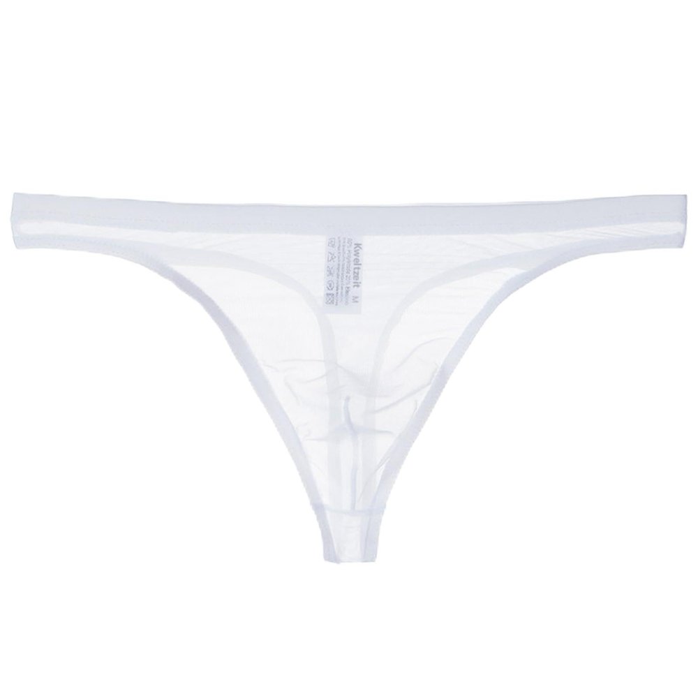 Kweltzeit Men's Thongs G Strings T-Back Thongs Transparent Underwear Men's G-Strings Underwear White
