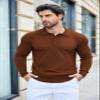 COOFANDY Mens Polo Shirts Quarter Neck Pullover Long Sleeve Knit Lightweight Sweater Brown view 2