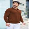 COOFANDY Mens Polo Shirts Quarter Neck Pullover Long Sleeve Knit Lightweight Sweater Brown view 3