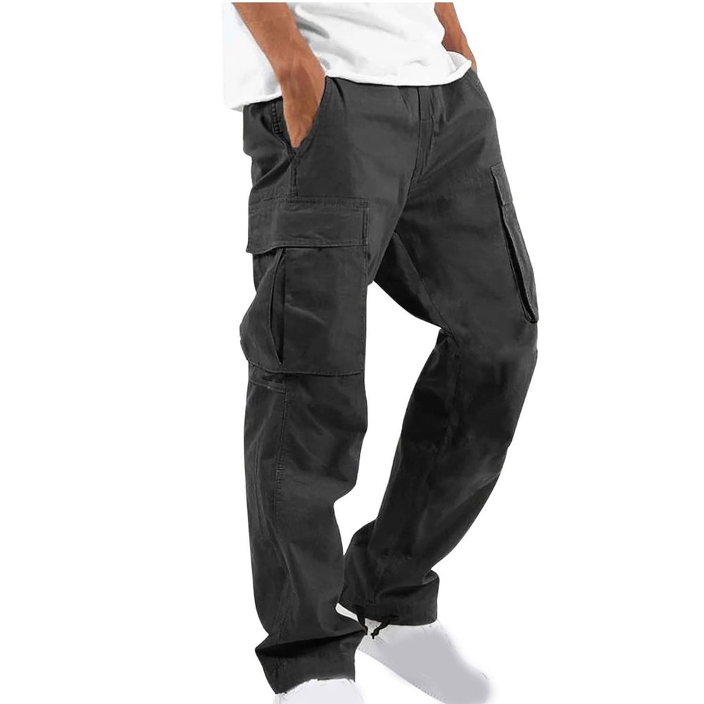 Mens Stylish Drawstring Cargo Jogger Pants Outdoor Fashion Athletic Joggers Pants Casual Straight Leg Track Pants Black
