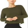 Bestisun Women Open Back Workout Tops Workout Athletic Shirts Backless Yoga Shirts Long Sleeve Yoga Dance Tops Army Green L view 4
