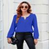 Blooming Jelly Womens Tops Dressy Casual Long Sleeve Shirts V Neck Chiffon Blouses Fall Clothes 2023(Small,Royal Blue) view 3