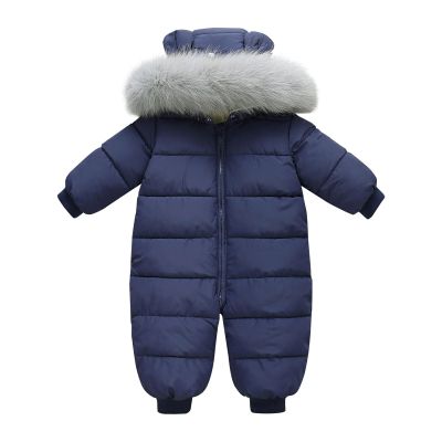 Baby Boys Girls Padded Snowsuit Winter Coat Neutral Baby Clothes Detachable Collar Newborn Down (Navy, 0-3 Months)