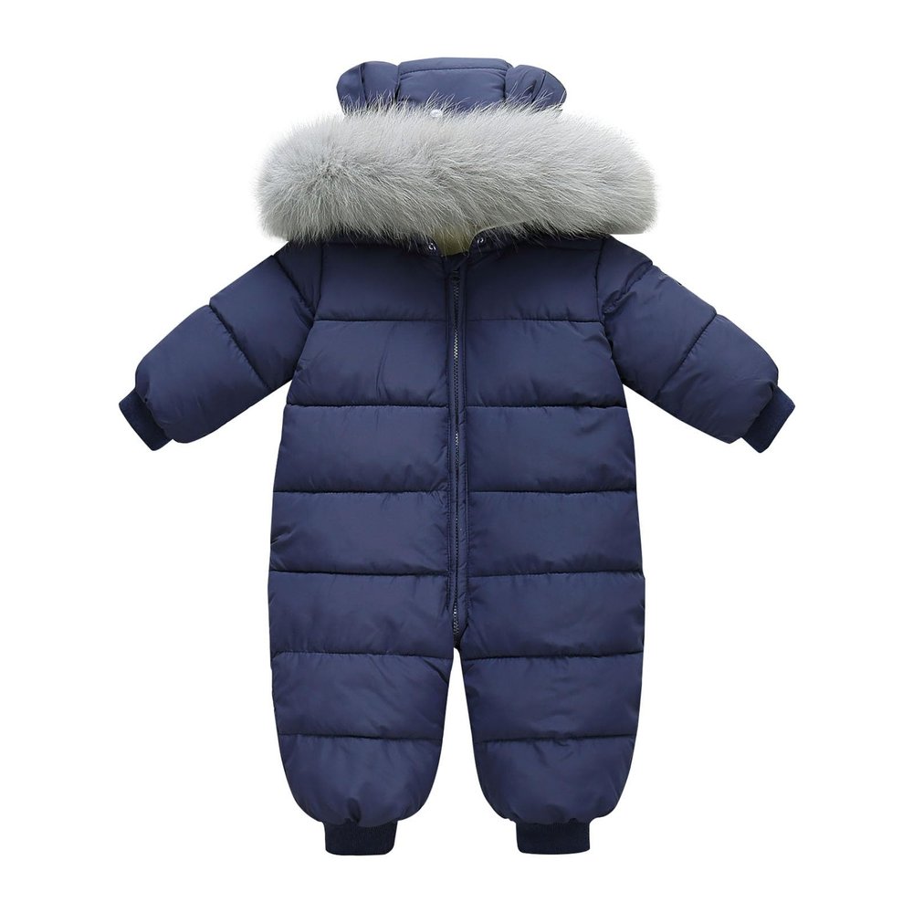 Baby Boys Girls Padded Snowsuit Winter Coat Neutral Baby Clothes Detachable Collar Newborn Down (Navy, 0-3 Months)
