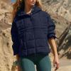 Women's Quilted Pullover Packable Puffer Jacket Long Sleeve Quarter Snap Oversized Hoodie Loose Fit Half Button Sweatshirts Winter Thicken Warm Hooded Padded Coat with Kangaroo Pocket Outerwear view 3