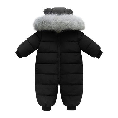 Baby Boys Girls Padded Snowsuit Winter Coat Neutral Baby Clothes Detachable Collar Newborn Down (Black, 0-3 Months)