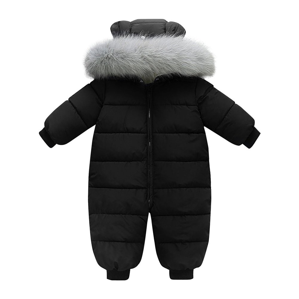 Baby Boys Girls Padded Snowsuit Winter Coat Neutral Baby Clothes Detachable Collar Newborn Down (Black, 0-3 Months)