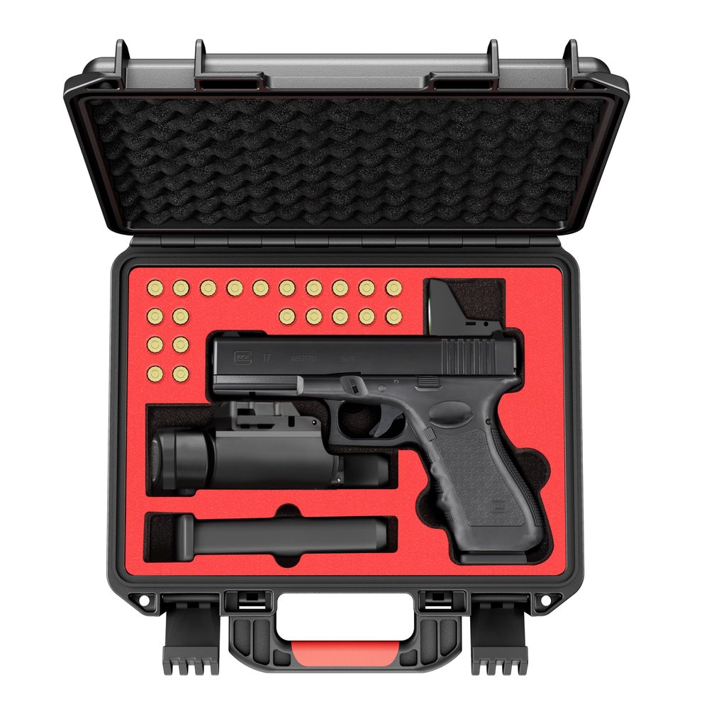 Kinghardcase Hand Gun Case for Glock & Sight, TSA Approved, Waterproof, Lockable Hard Pistol Case, Fits G17/G19/G20/G21/G22/G23/G31/G32/G37/G38/G45, Accessories Compatible