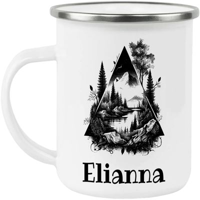 Elianna Adventure Awaits Custom Name Enamel Campfire Mug, Mountain Camping Coffee Cup, Nature Outdoor Personalized - White - One size