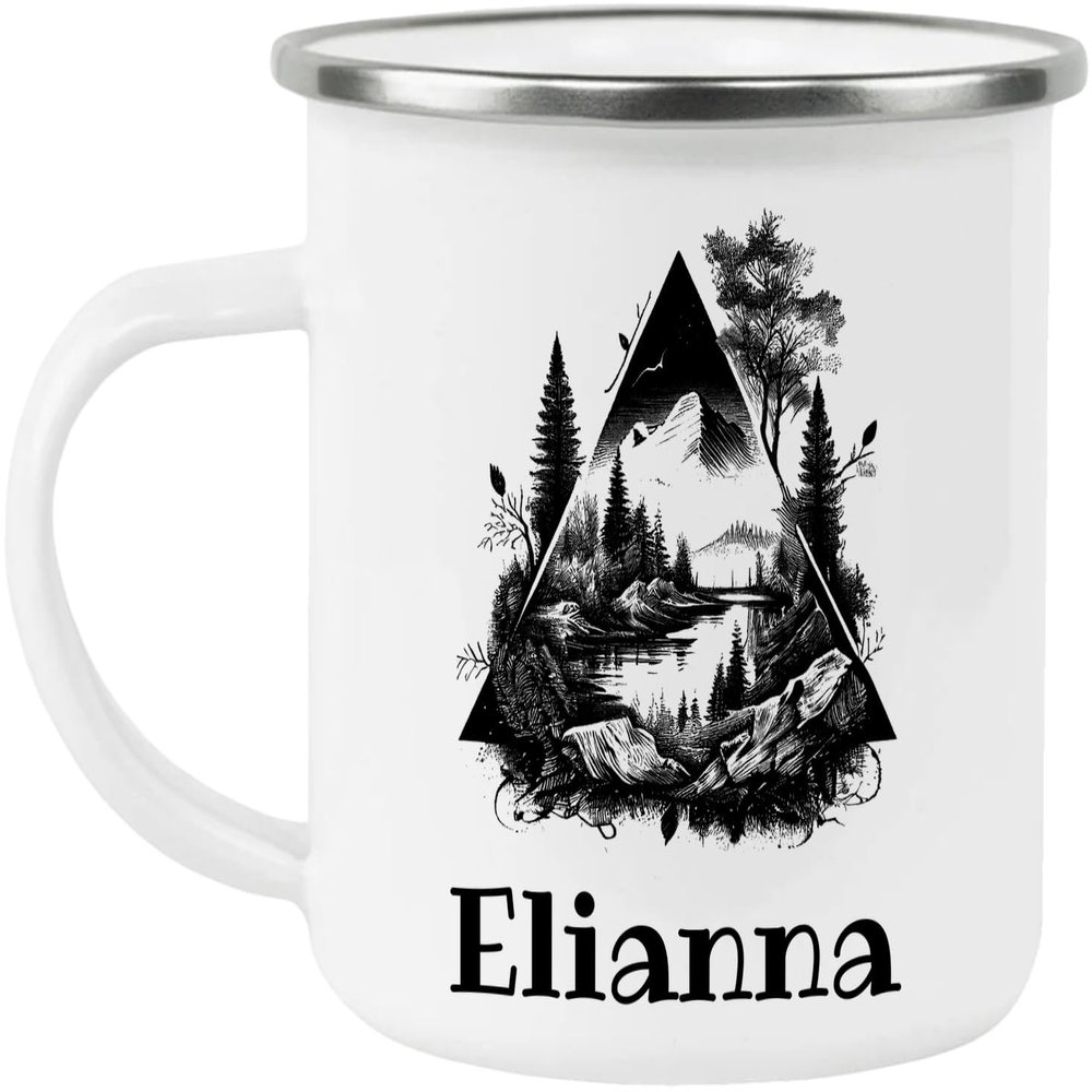 Elianna Adventure Awaits Custom Name Enamel Campfire Mug, Mountain Camping Coffee Cup, Nature Outdoor Personalized - White - One size