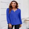 Blooming Jelly Womens Tops Dressy Casual Long Sleeve Shirts V Neck Chiffon Blouses Fall Clothes 2023(Medium,Royal Blue) view 2