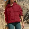 Women's Quilted Pullover Packable Puffer Jacket Long Sleeve Quarter Snap Oversized Hoodie Loose Fit Half Button Sweatshirts Winter Thicken Warm Hooded Padded Coat with Kangaroo Pocket Outerwear view 3