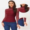 Allegra K Mesh Top Women Sheer Long Sleeve Mock Neck Slim Fit Shirts Trendy Fall Outfit Ruched Going Out Tops Medium Red view 4