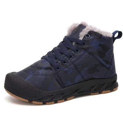 Zonkacen Boys Girls Anti Skid Water Resistant PU Leather Snow Boots for Outdoor Walking Running Playing Mountaineering Camping Sport Snowy Dark Blue 4 Big Kid