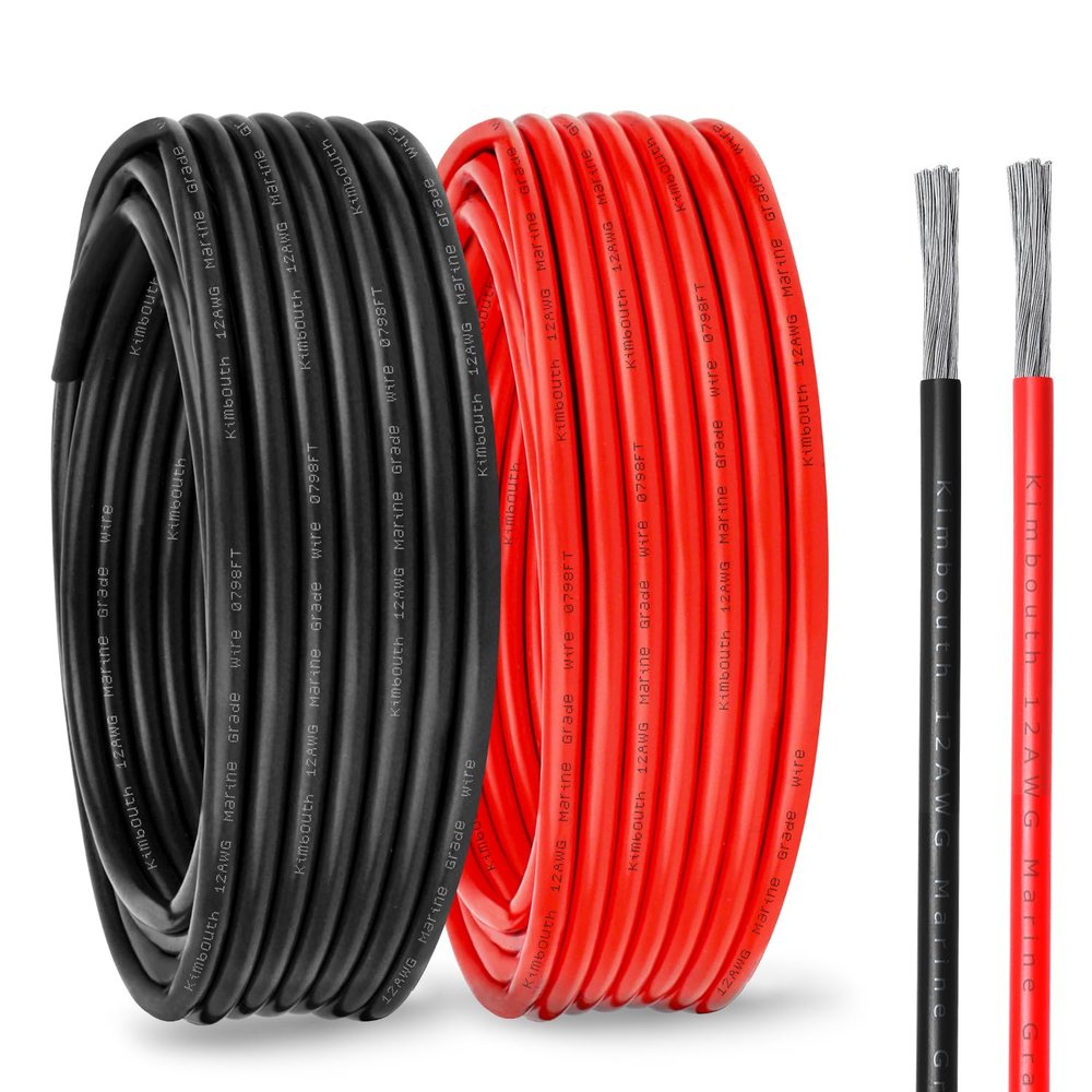 12 Gauge Marine Wire Tinned Copper Boat Cable, Standard USA OFC Oxygen Free Copper Wire for Automotive Boat Speakers Solar Outdoors (12 Gauge 20FT Red+20FT Black)