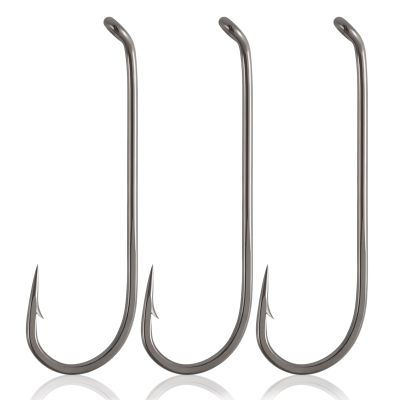 Dr.Fish 100 Pack Streamer Fly Hooks Fly Tying Fishing Hooks Black Nickel High Carbon Steel Tying Accessories Trout Salmon Fishing Freshwater Long Shank-Black #12