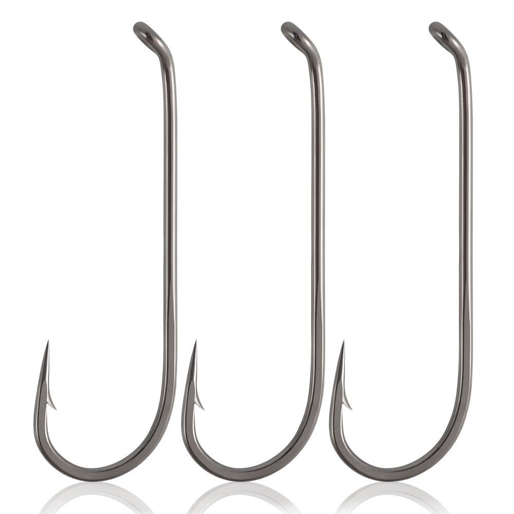 Dr.Fish 100 Pack Streamer Fly Hooks Fly Tying Fishing Hooks Black Nickel High Carbon Steel Tying Accessories Trout Salmon Fishing Freshwater Long Shank-Black #12