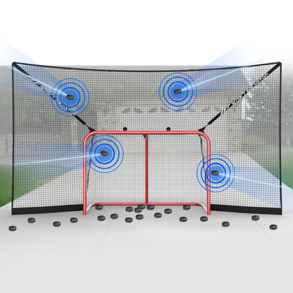 SmartBackstop for Hockey, Practice Smart. Attaches Directly to Goal & Folds Away When not in use, 3 ft of Durable net Coverage on All Sides, fits All Regulation Hockey Goals
