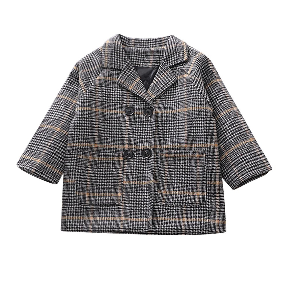 Baby Kids Boys Girls Classic Wool Blend Coat Winter Double Breasted Trench Coat Peacoat Outerwear (Grey, 12-18 Months)