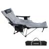 POEPORE Reclining Camping Chair with Removable Footrest Lounge Chair with Headrest, Cotton Cushion, Portable Adjustable Folding Chairs for Adults Grey view 1