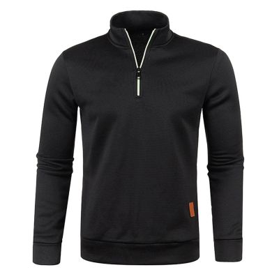 Men's Long-Sleeve Soft Touch Quarter-Zip Sweater Lightweight Casual Slim Fit Pullover Solid Mock Neck Polo Sweaters C-Black