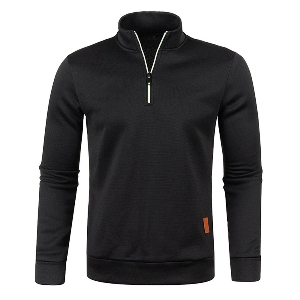 Men's Long-Sleeve Soft Touch Quarter-Zip Sweater Lightweight Casual Slim Fit Pullover Solid Mock Neck Polo Sweaters C-Black