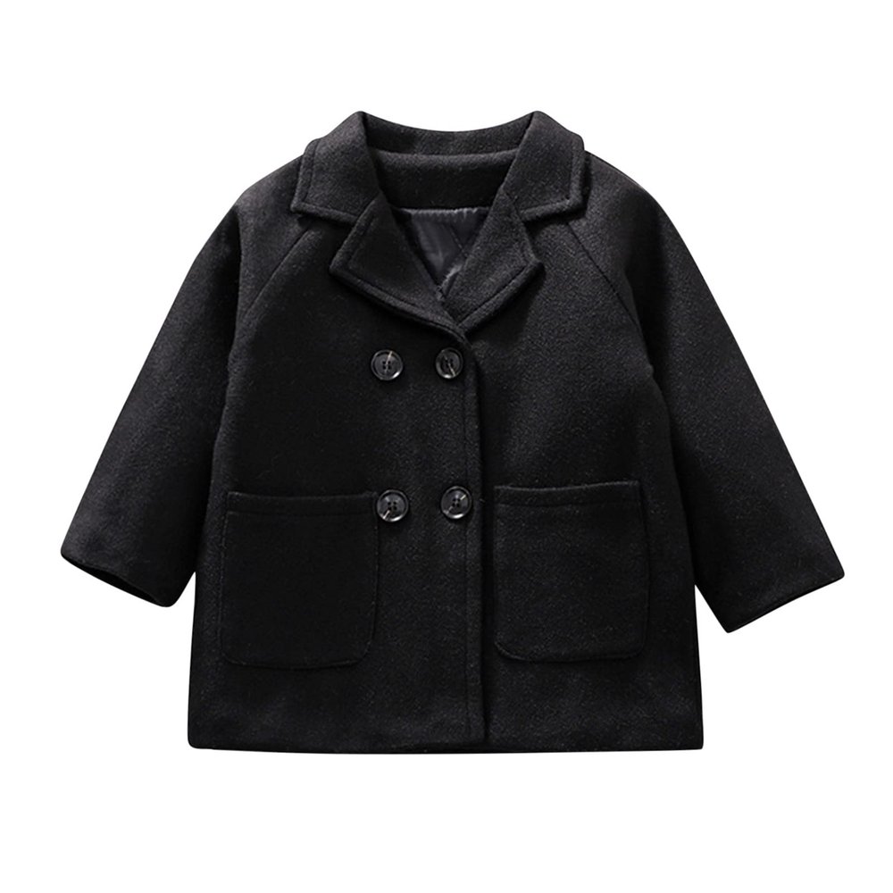 Baby Kids Boys Girls Classic Wool Blend Coat Winter Double Breasted Trench Coat Peacoat Outerwear (Black, 4-5 Years)