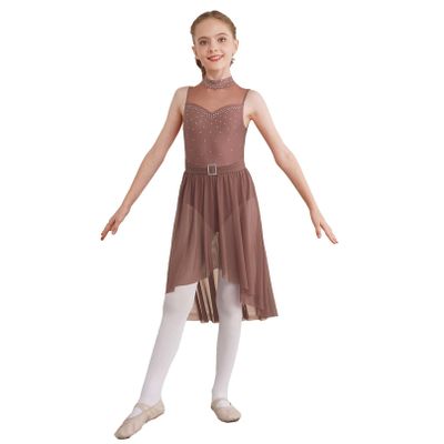 Agoky Girl's Camisole Gymnastics Leotard Ballet Lyrical Dance Dress Performance Costume Ballroom Dancing Outfit Brown 6 Years