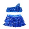 JEATHA Girls Shiny Sequins Halter Tassel Crop Top with Mini Skirt Latin Jazz Salsa Samba Rumba Dance Costume Royal Blue A 14 Years view 3