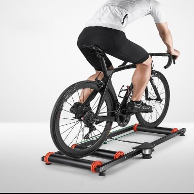MegLob Folding Bike Roller Trainer Kit, Indoor Exercise Bike Trainers with Foot Support, Aluminum Alloy Bicycle Riding Platform, Portable Bike Trainers with Storage Bag, 11.9 Lbs