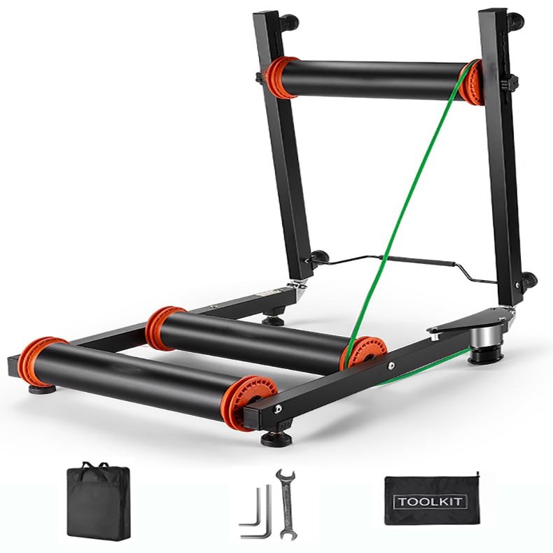 MegLob Bike Roller Trainers, Bicycle Folding Trainer for Indoor Exercise, Bike Riding Platform, Aviation Grade Aluminum Alloy Mountain Bike Rollers, Level 14 Hardness, Portable Bike Trainer