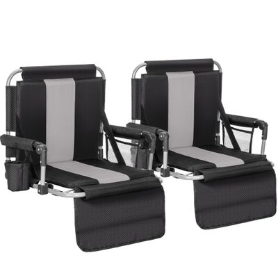 ALPHA CAMP 2 Packs Stadium Seat Chair for Bleachers with Back & Arm Rest, Black Grey